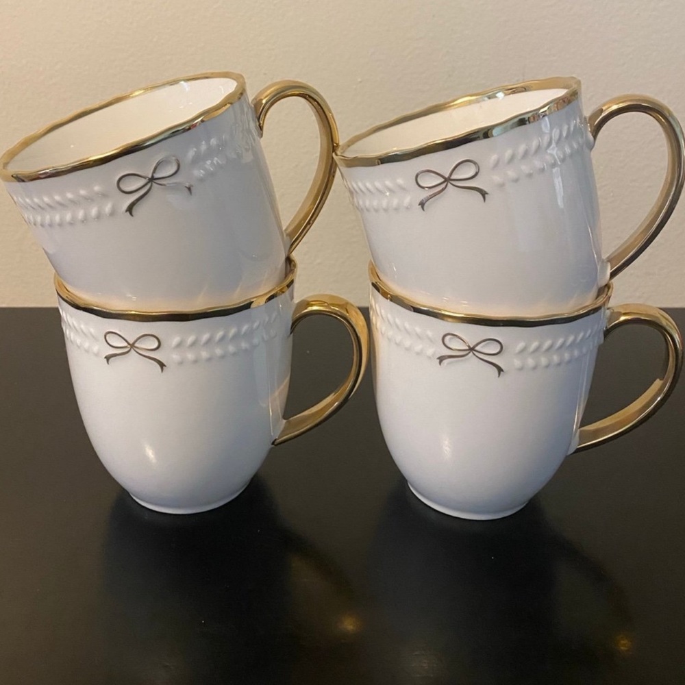 Set of 4 coquette gold bow mugs new  TikTok viral